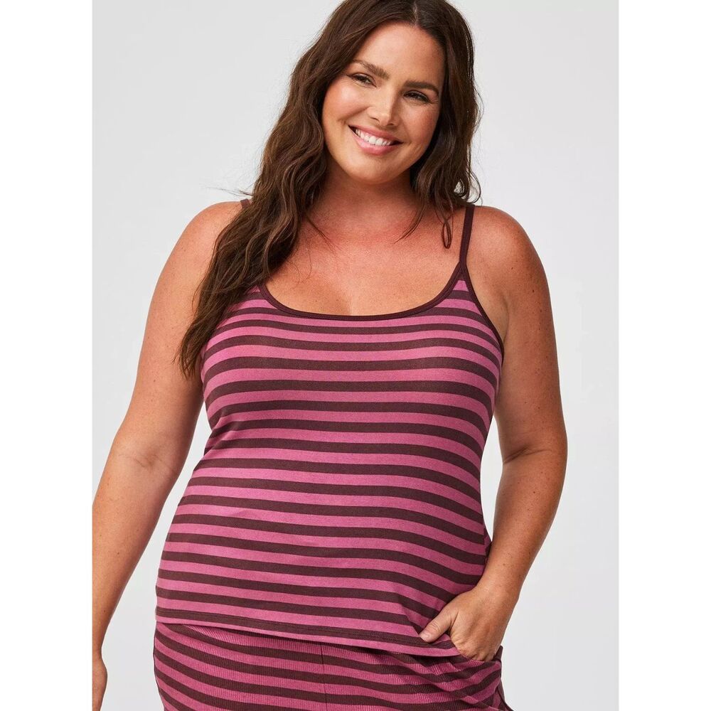 Torrid Super Soft Sleep Cami Tank Size 4 Pink Brown Stripe EUC